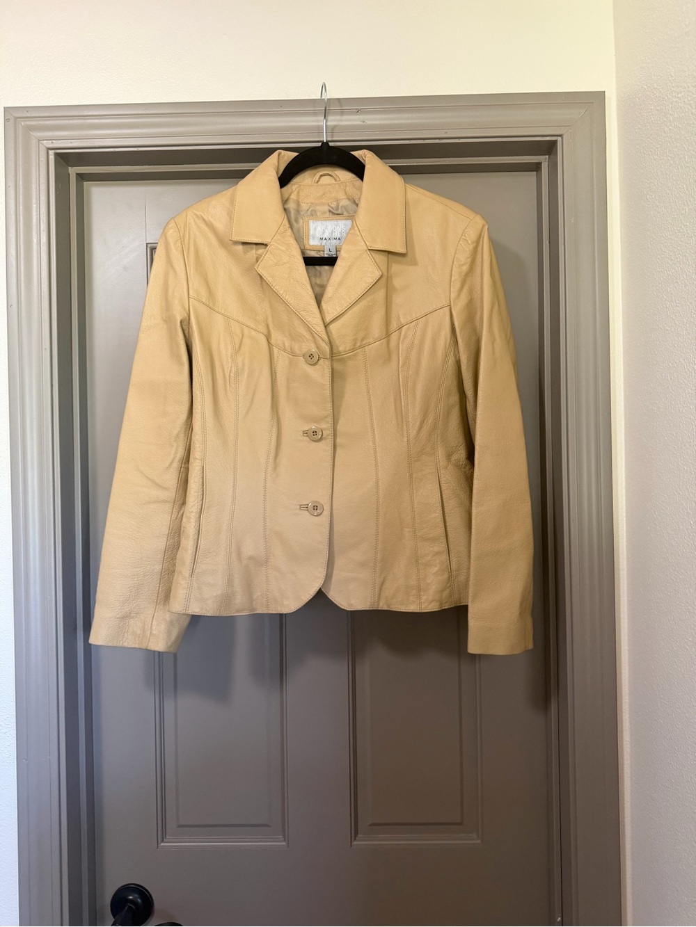 Wilsons Leather Tan Cream Button-Front Leather Blazer Large